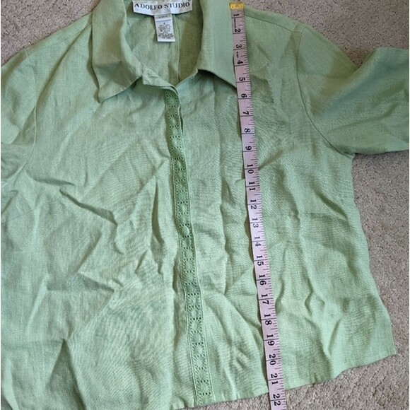 Adolfo Studio Top Button Front 100% Linen 90's Relaxed Fit Coastal Size 4 - Picture 9 of 11